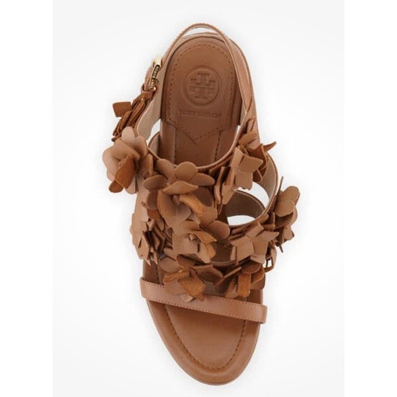 Tory Burch Women's Brown 65 mm Nappa Leather Blossom Heel Block Sandal 7.5M 350$ - Picture 3 of 16
